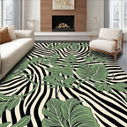 Green Foliage Zebra Print Design Rug
