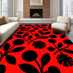 Bold Black Floral Silhouette Design Rug