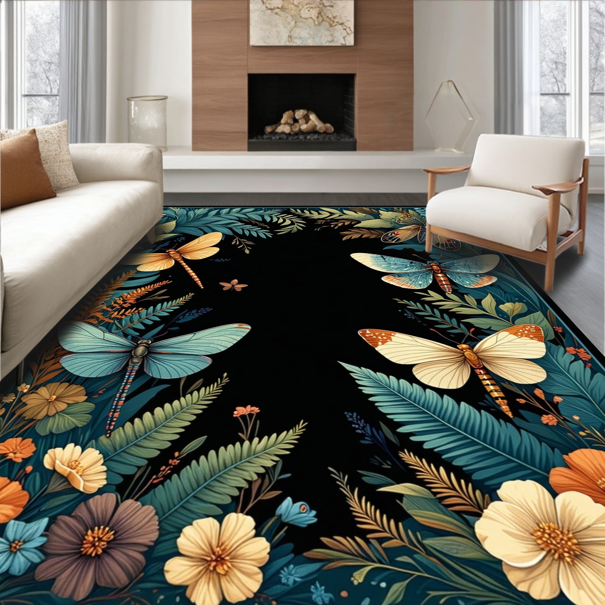 Enchanting Dragonfly Butterfly Nature Rug
