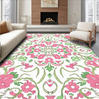Pink Green Floral Symmetry Pattern Rug