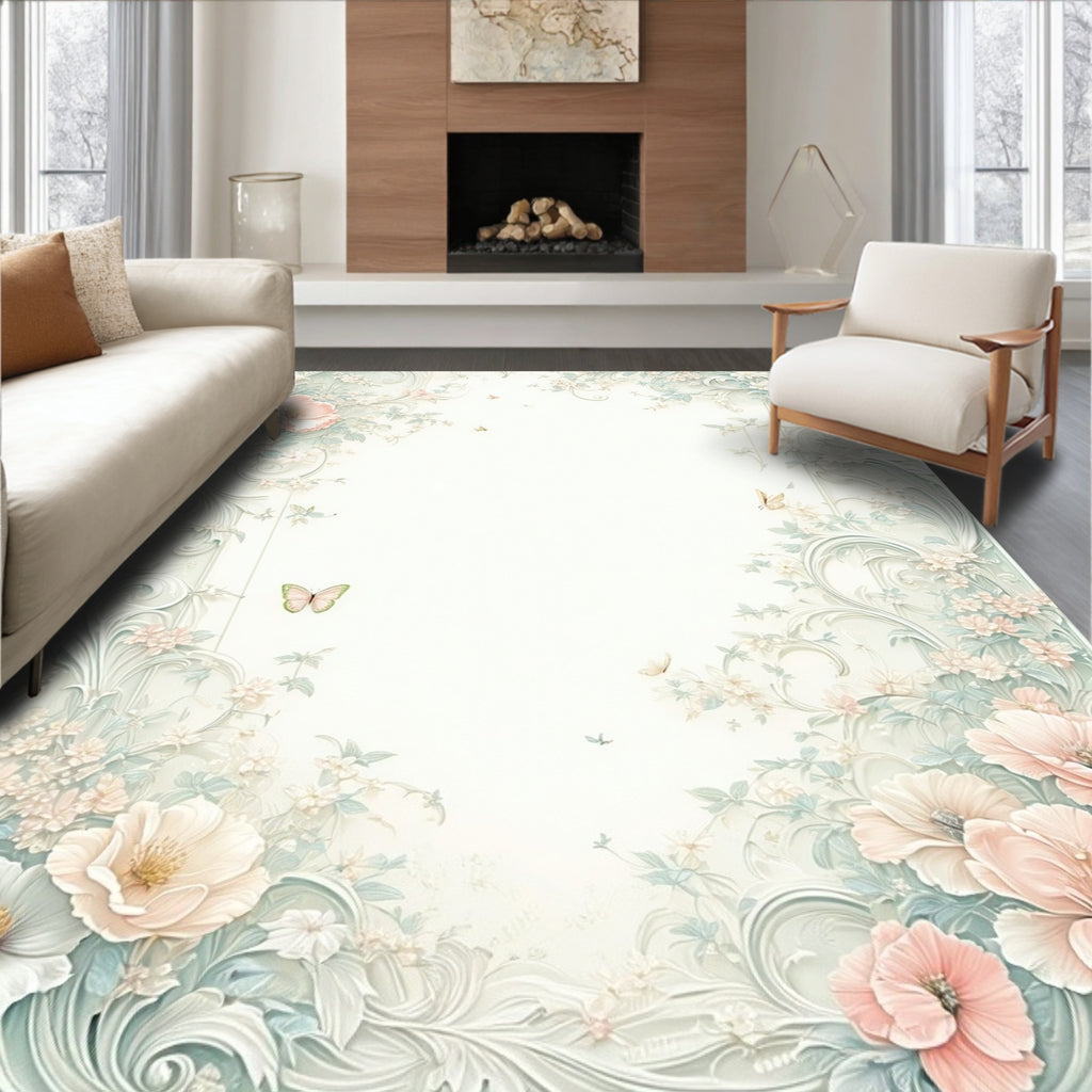 Soft Floral Butterfly Pattern Rug