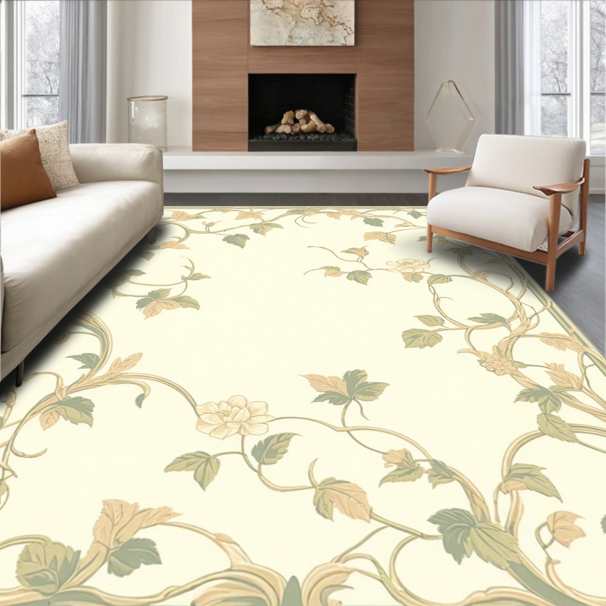 Art Nouveau Floral Vine Border Rug