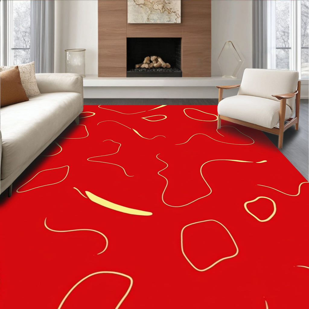 Whimsical Red Yellow Abstract Lines Rug
