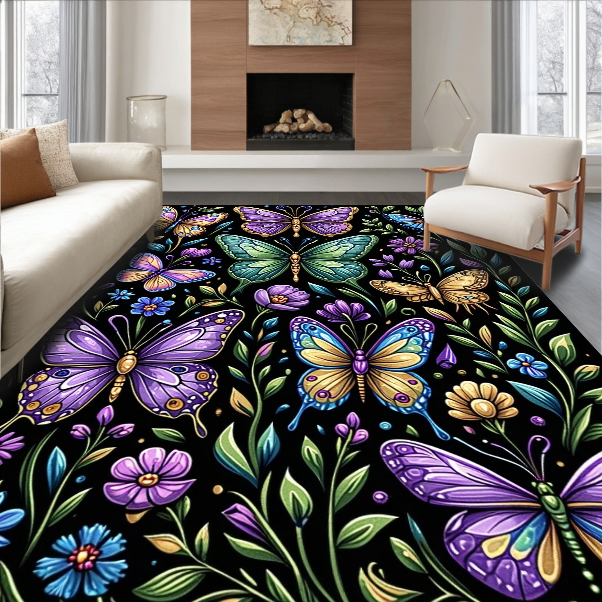 Vibrant Butterfly Garden Art Rug