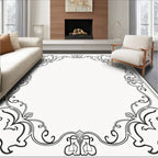 Ornate Scrollwork Black and White Frame Rug