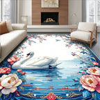 Swan Garden Floral Nature Pattern Rug