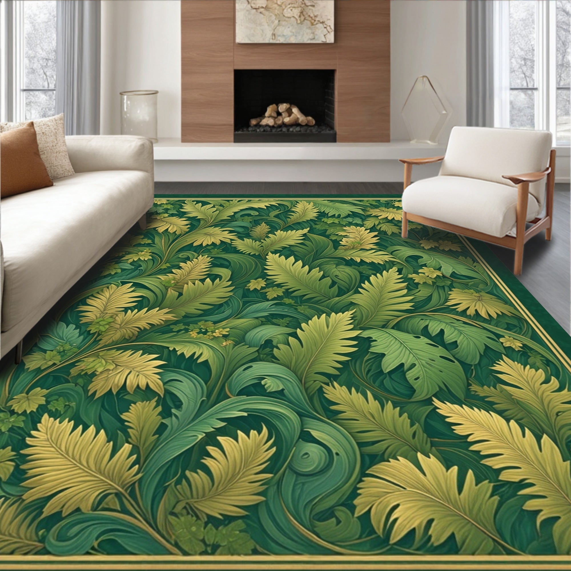 Verdant Leaf Patterned Garden Design Rug