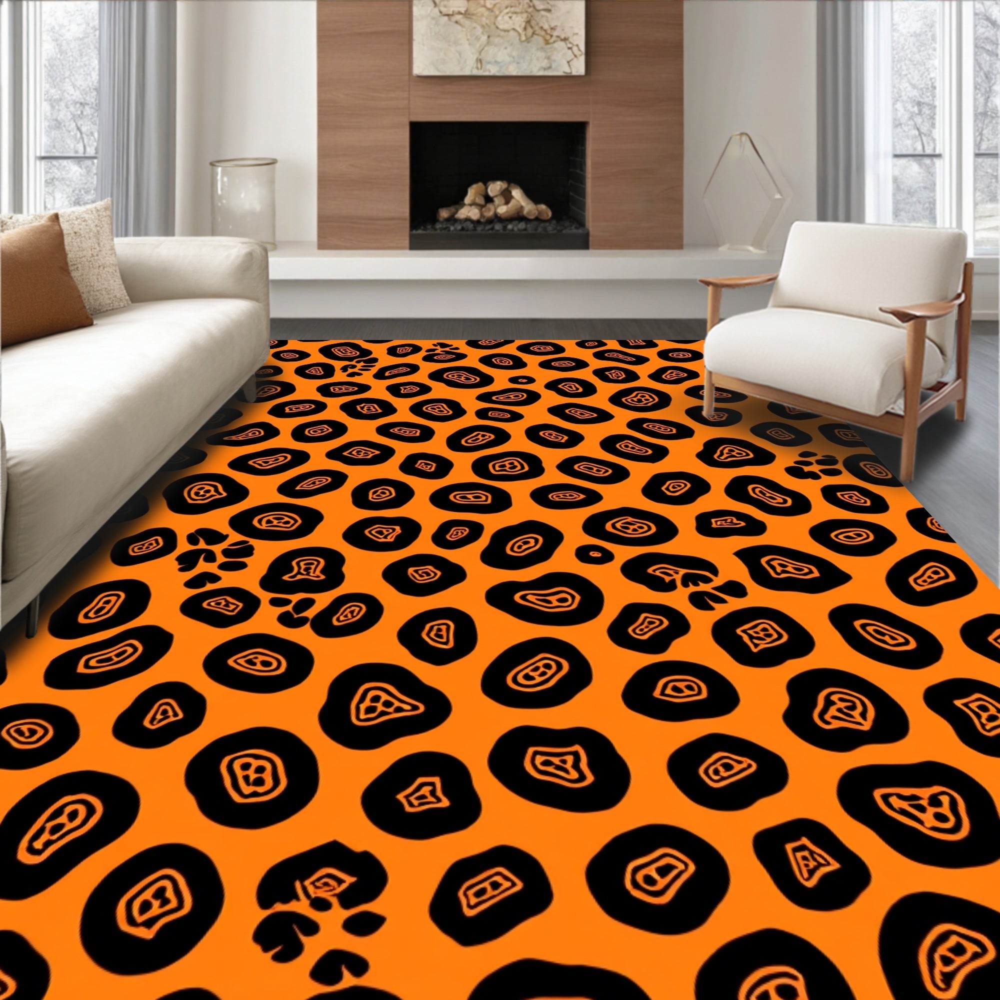 Bold Contrast Leopard Skin Design Rug