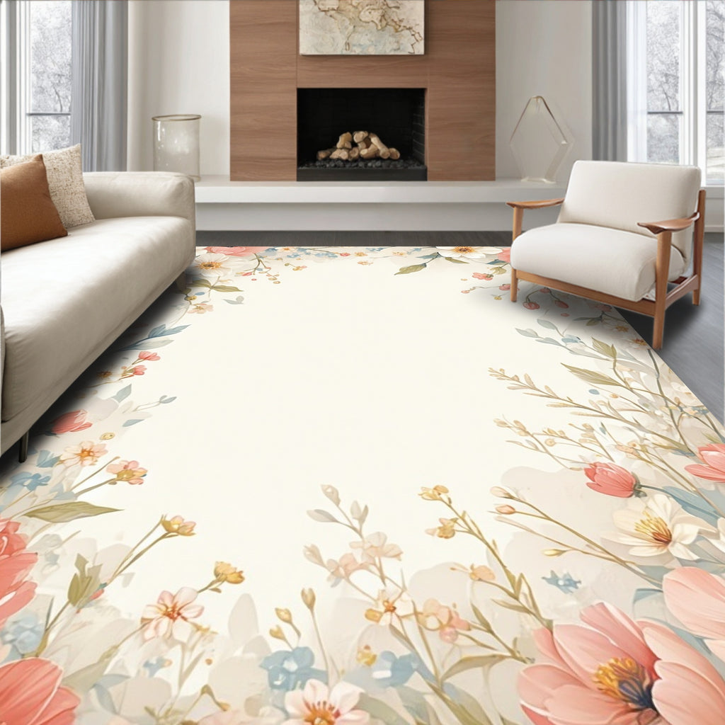 Floral Garden Whimsical Bloom Pattern Rug