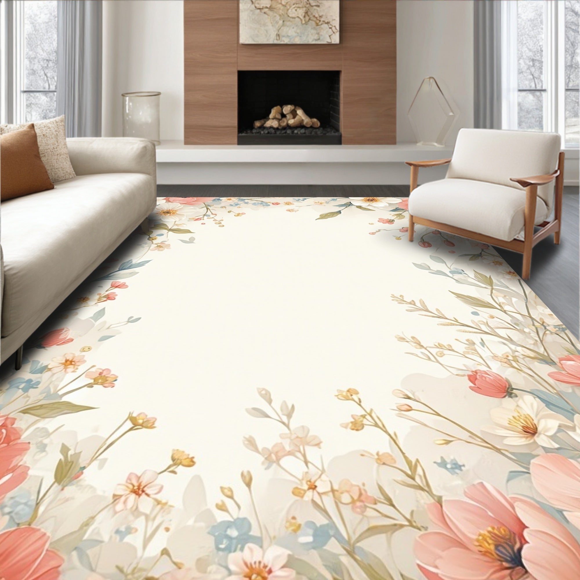 Floral Garden Whimsical Bloom Pattern Rug