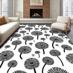 Whimsical Black Floral Dandelion Pattern Rug
