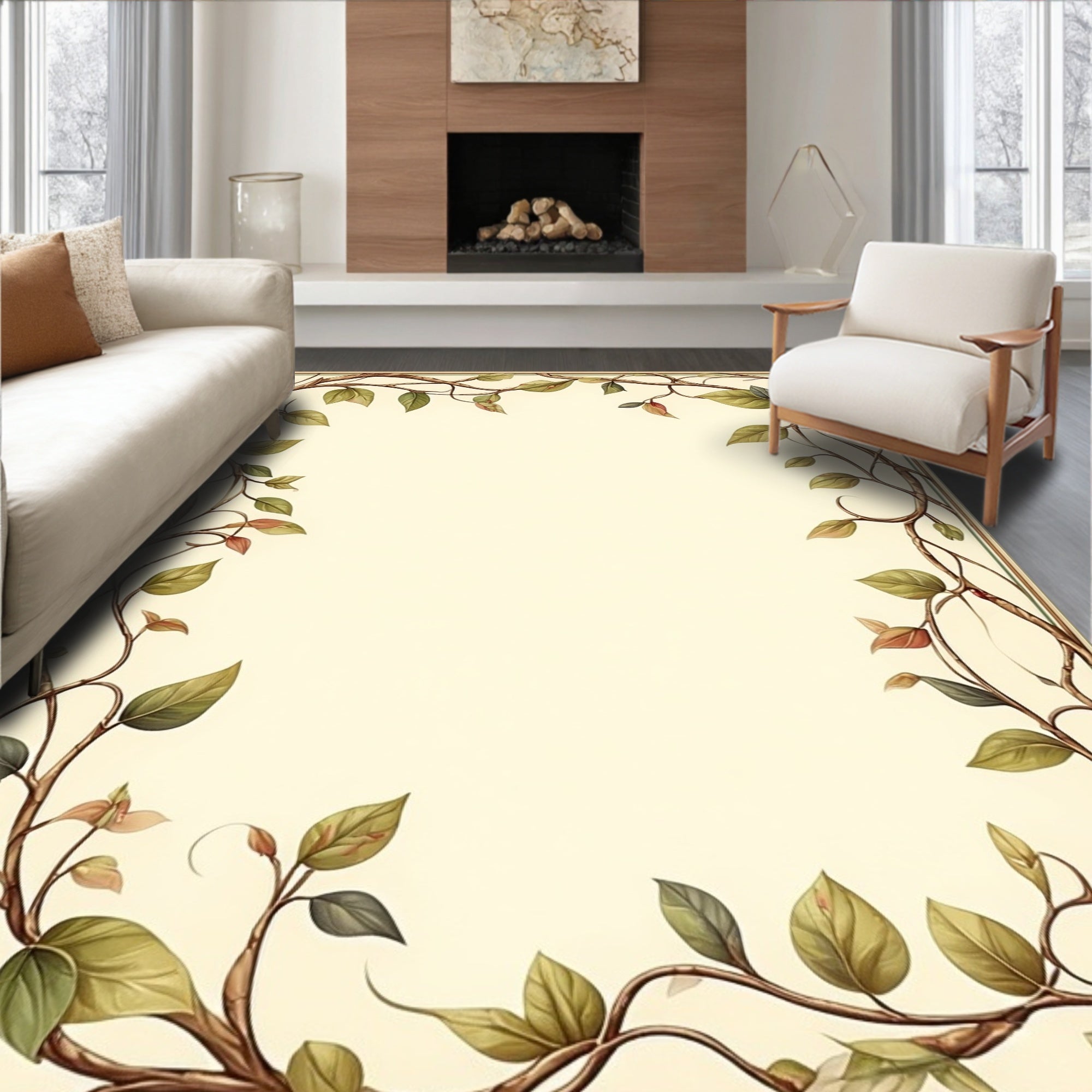 Vine and Leaf Botanical Scroll Work Rug