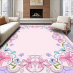 Pink Blue Floral Accent Border Rug