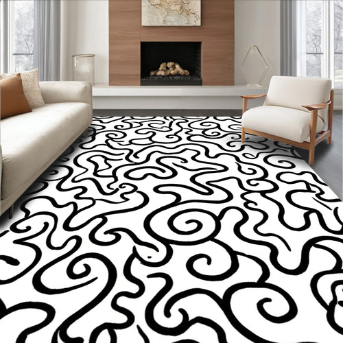 Abstract Black Organic Swirls Rug