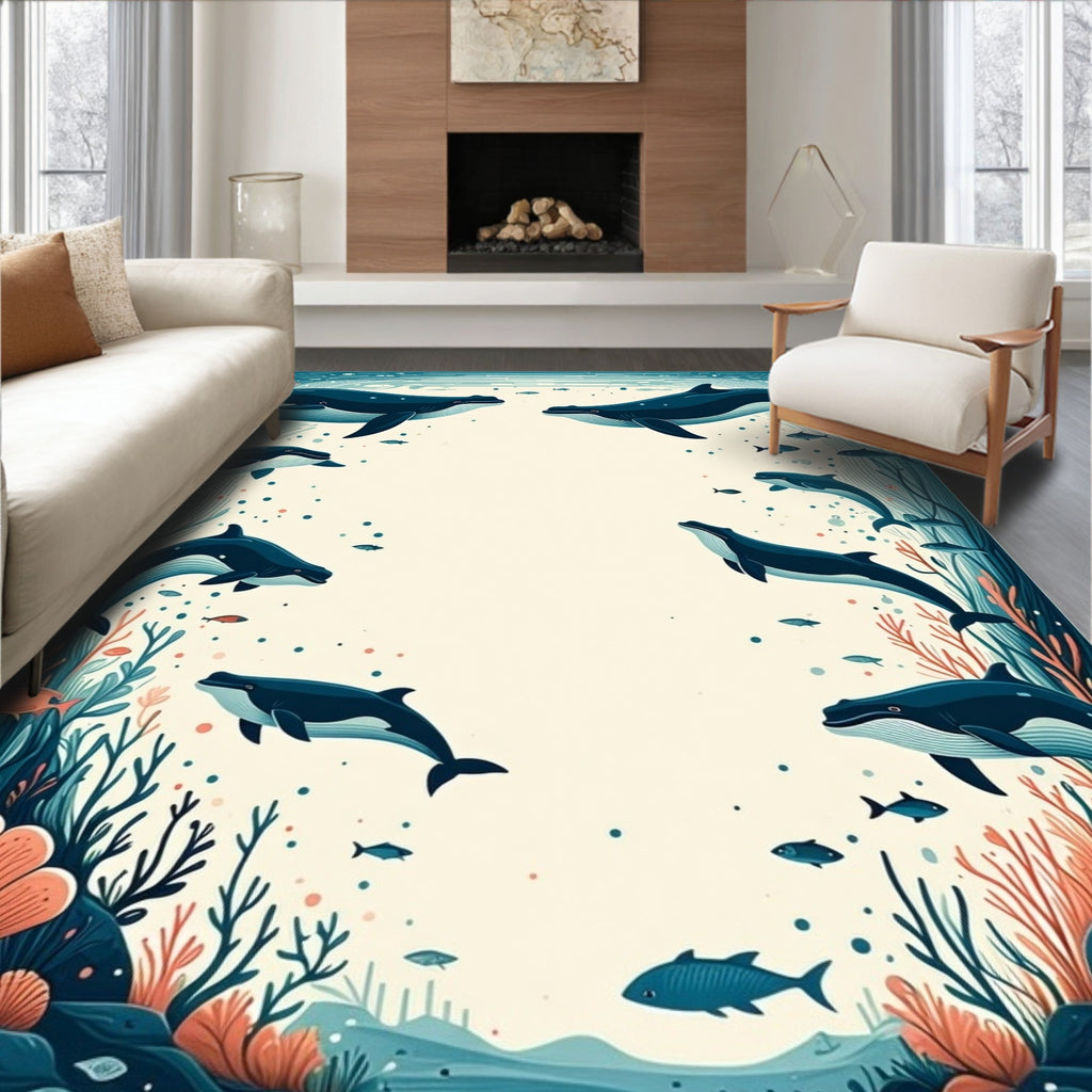 Oceanic Life With Whales And Dolphins Rug