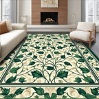 Ornate Green Leaf Botanical Pattern Rug