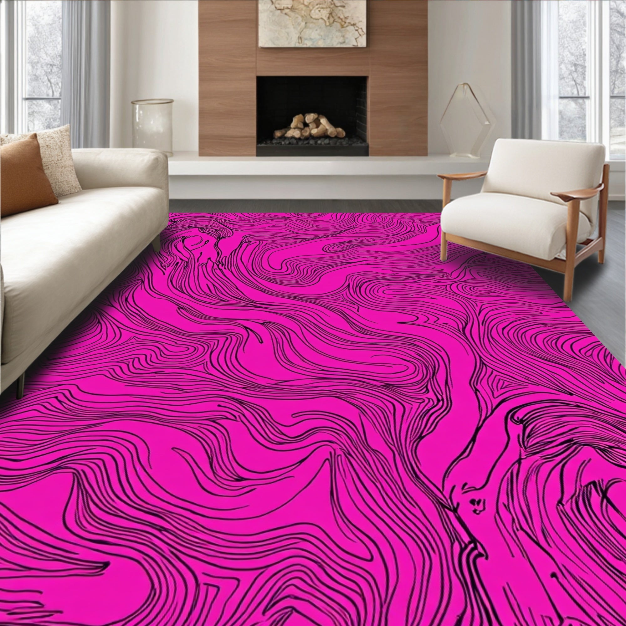 Vibrant Pink Abstract Swirl Pattern Rug