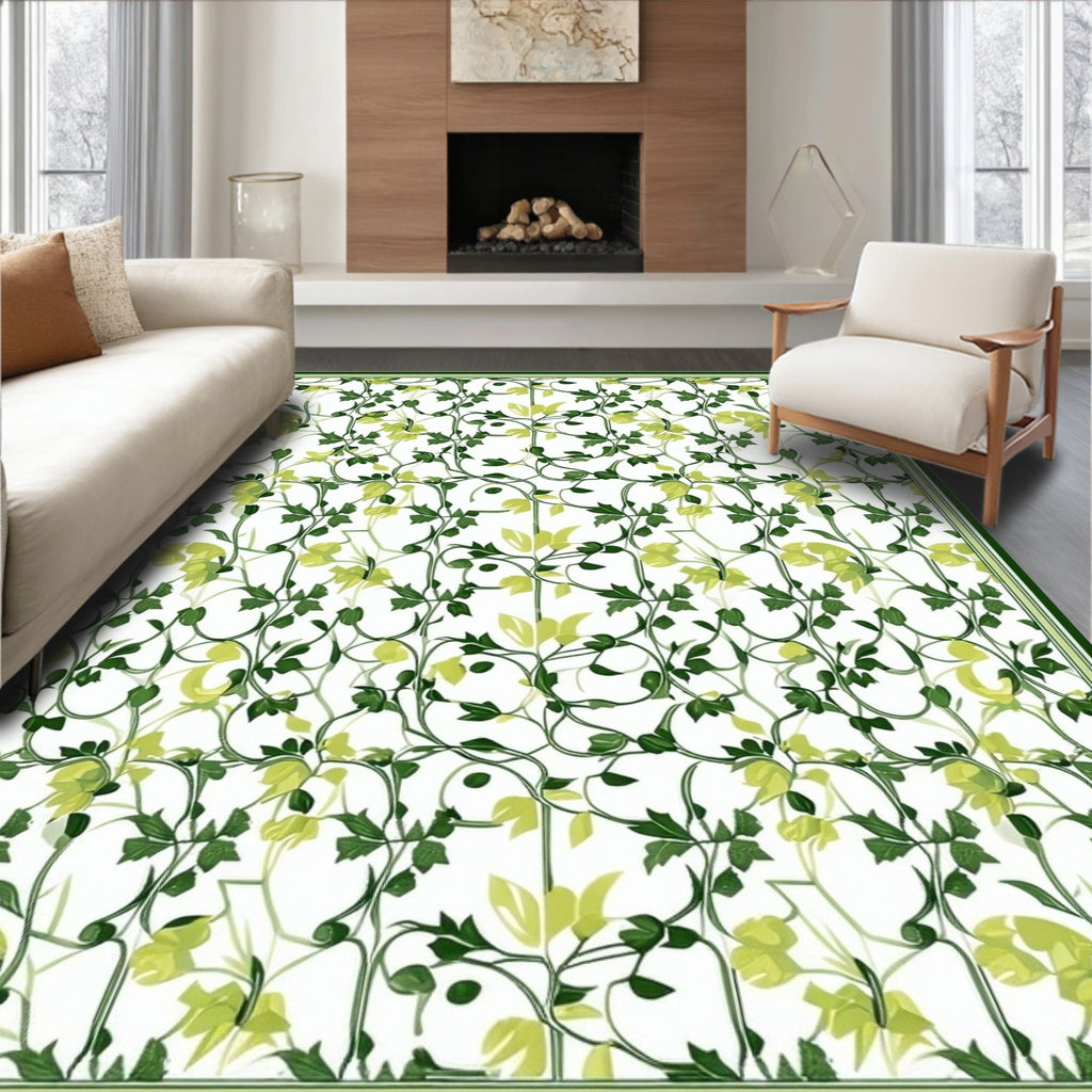 Lush Green Leaf Vine Pattern Rug