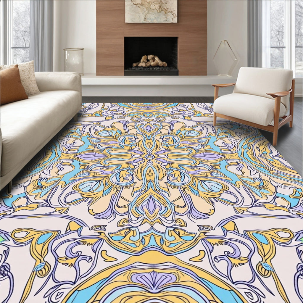 Ornate Soft Pastel Mandala Design Rug