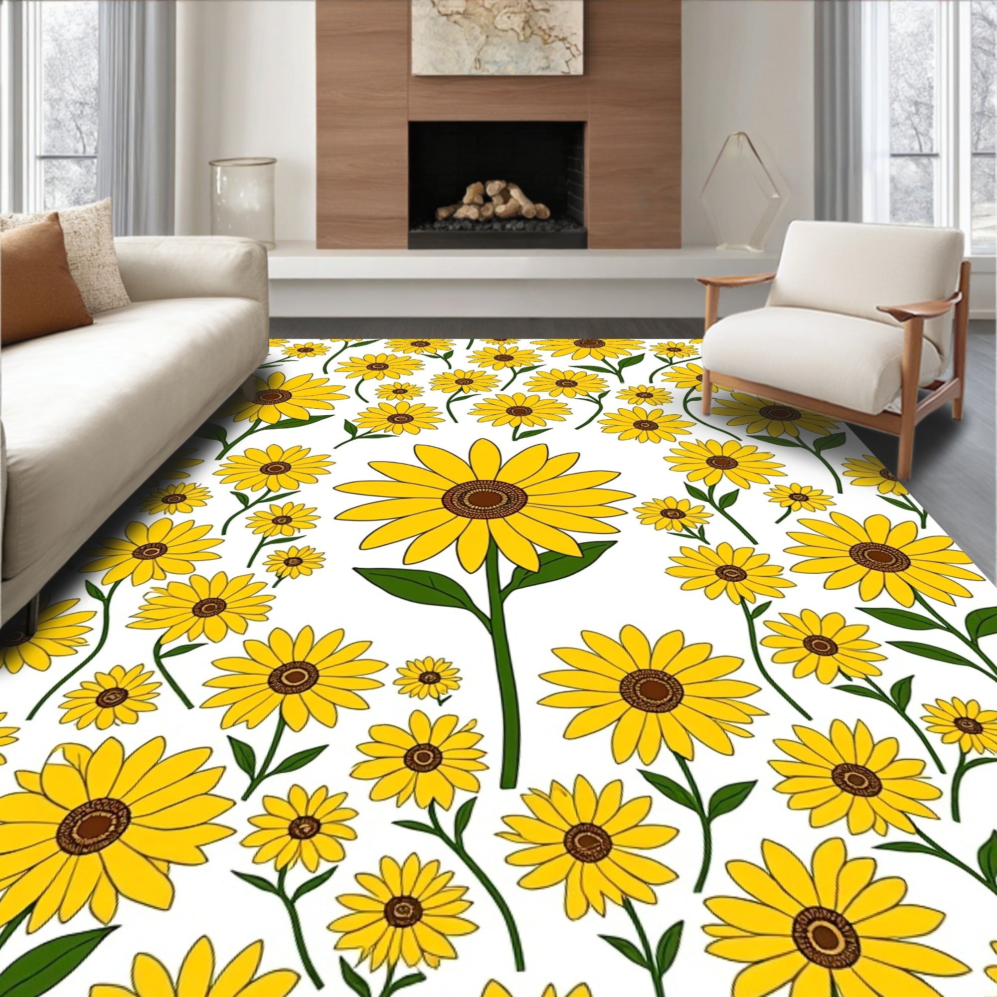 Vibrant Yellow Sunflower Pattern Rug