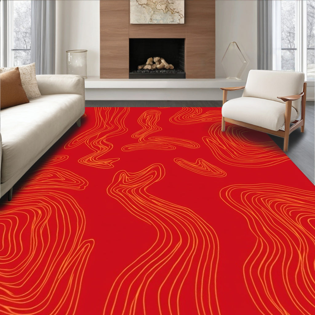 Red Orange Organic Line Design Rug