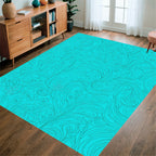 Turquoise Swirling Floral Line Art Rug