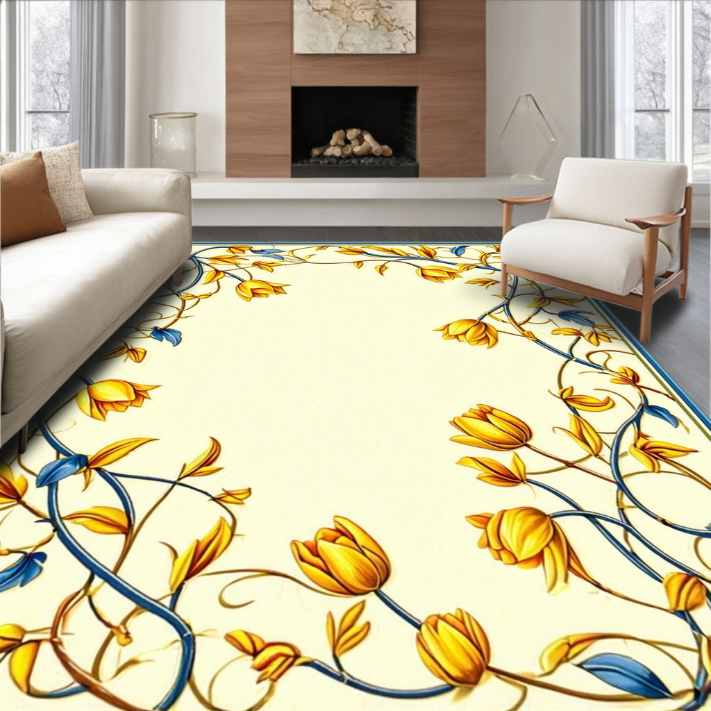 Golden Tulip Vine Border Rug