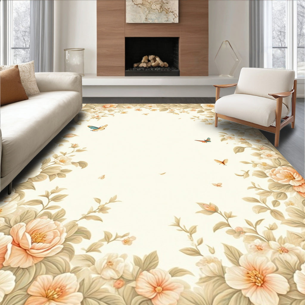 Whimsical Floral Butterfly Garden Rug