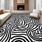 Abstract Black White Wavy Lines Rug
