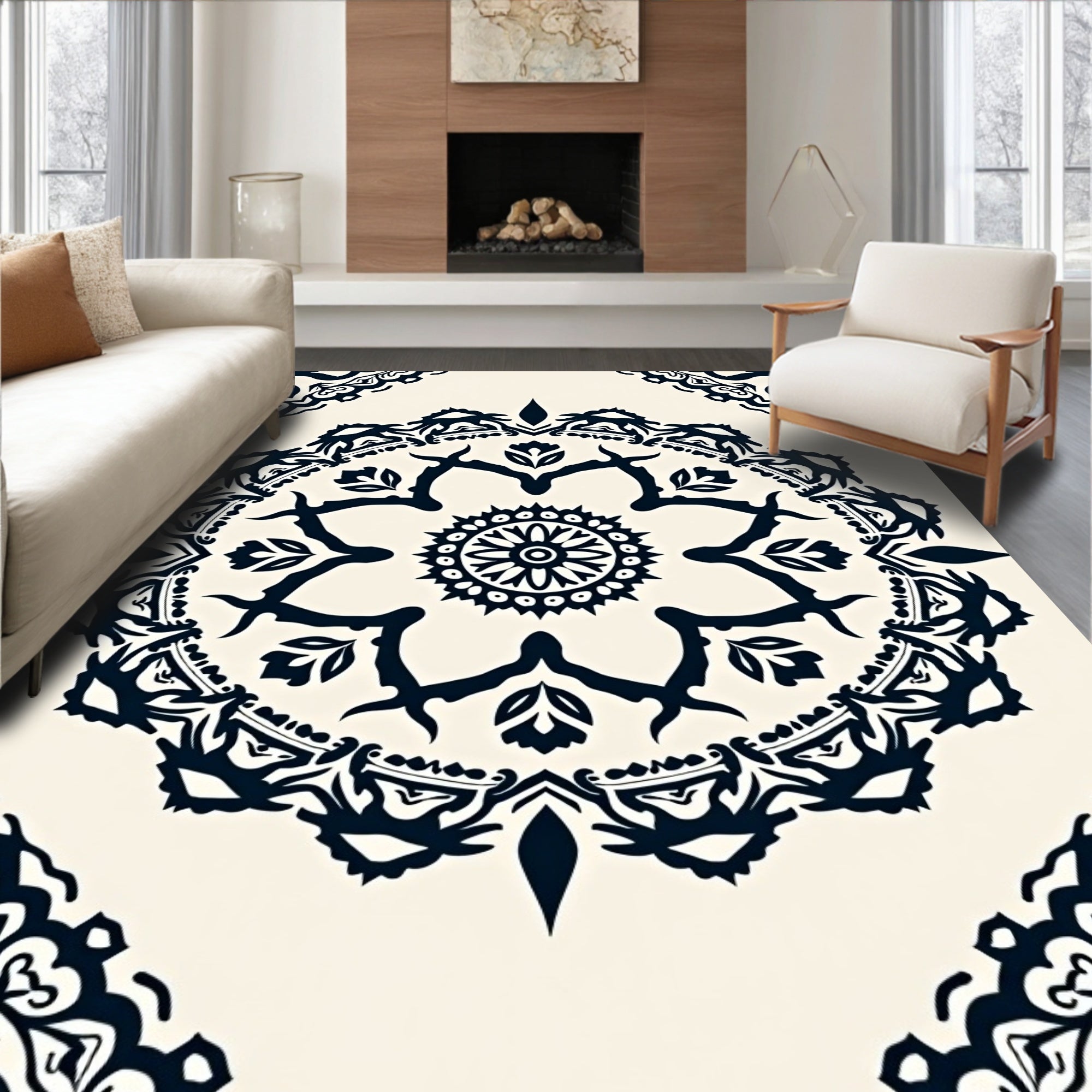 Intricate Floral Medallion Pattern Rug