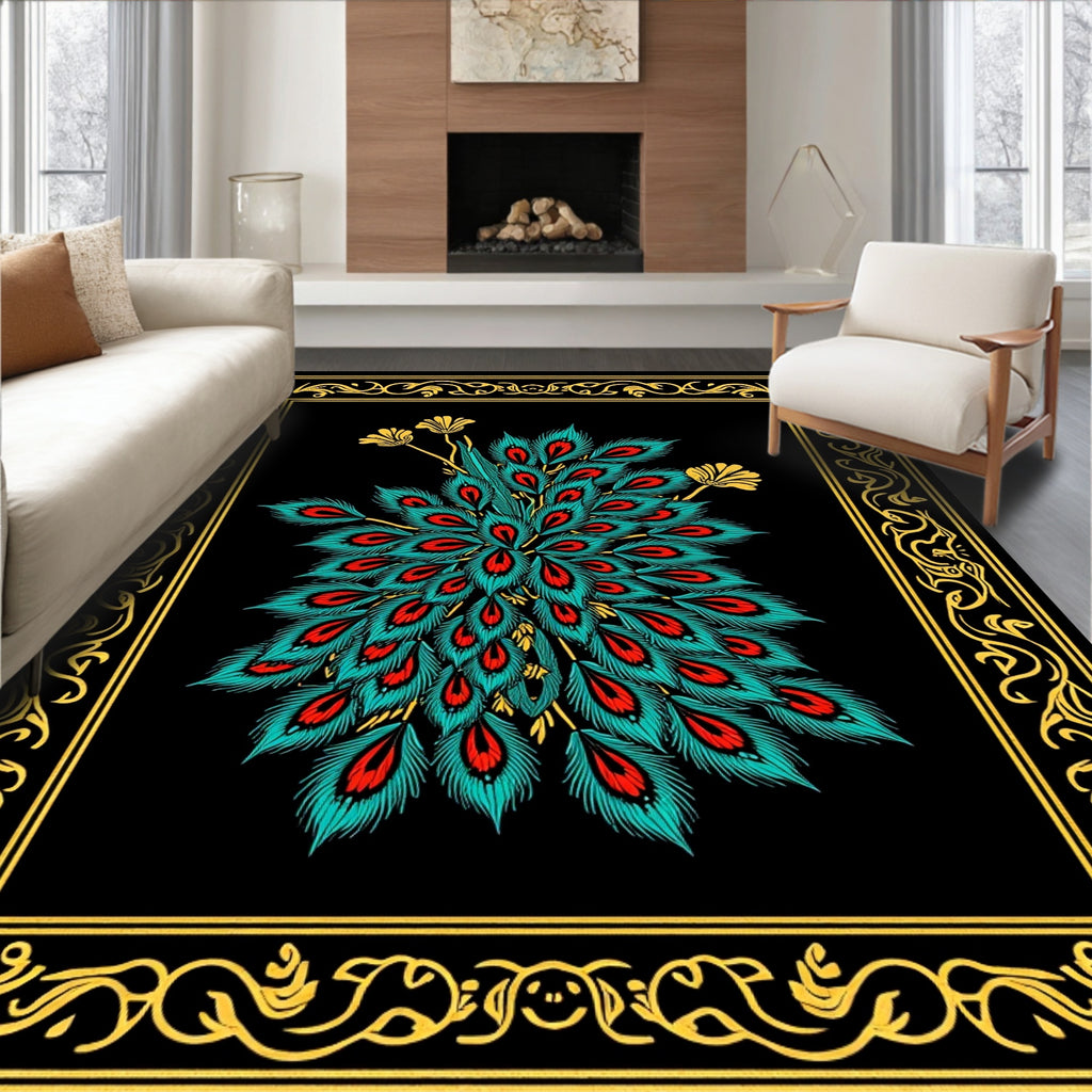 Ornate Peacock Feather Art Nouveau Rug