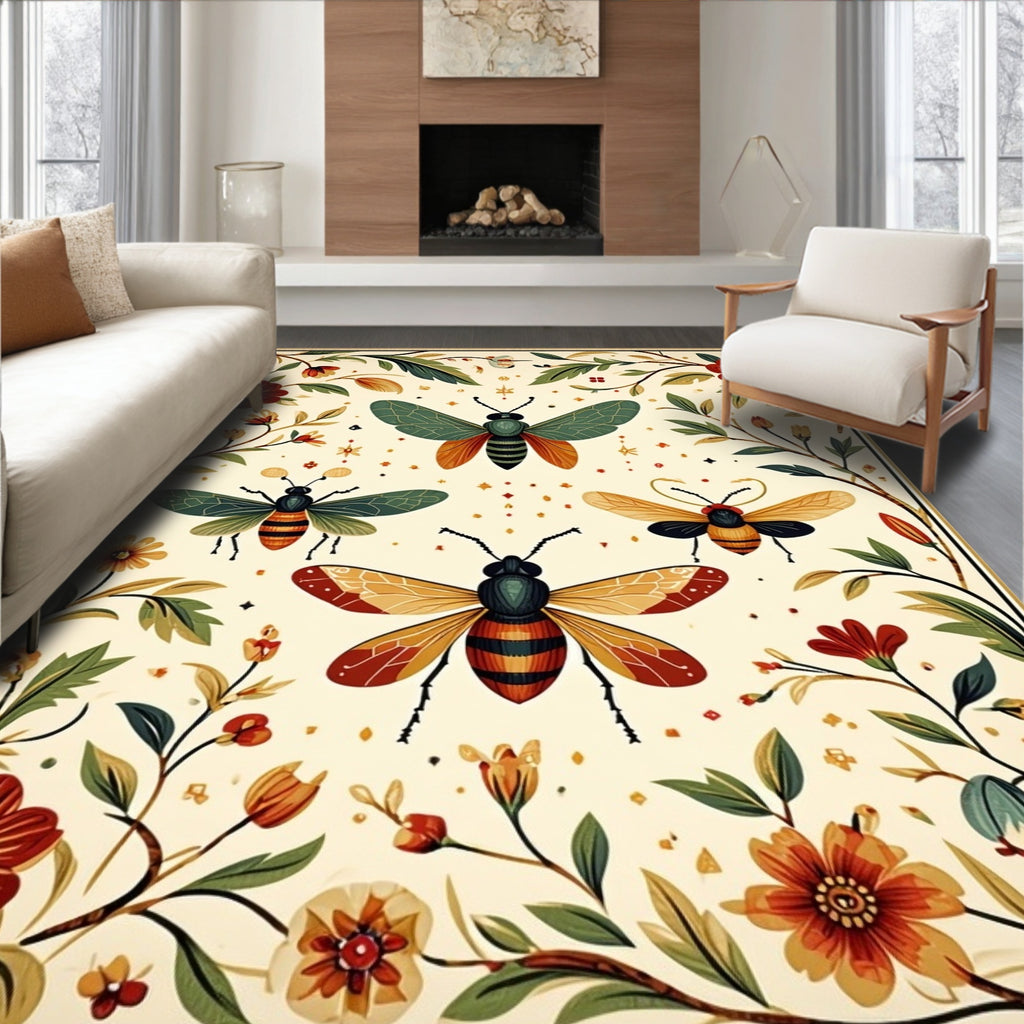 Whimsical Insects Floral Border Design Rug