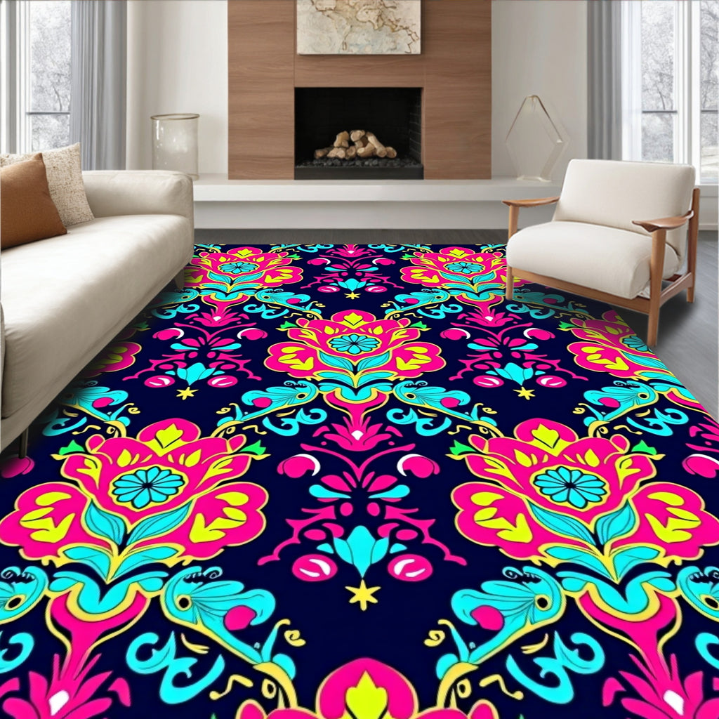 Bold Floral Damask Pattern Design Rug