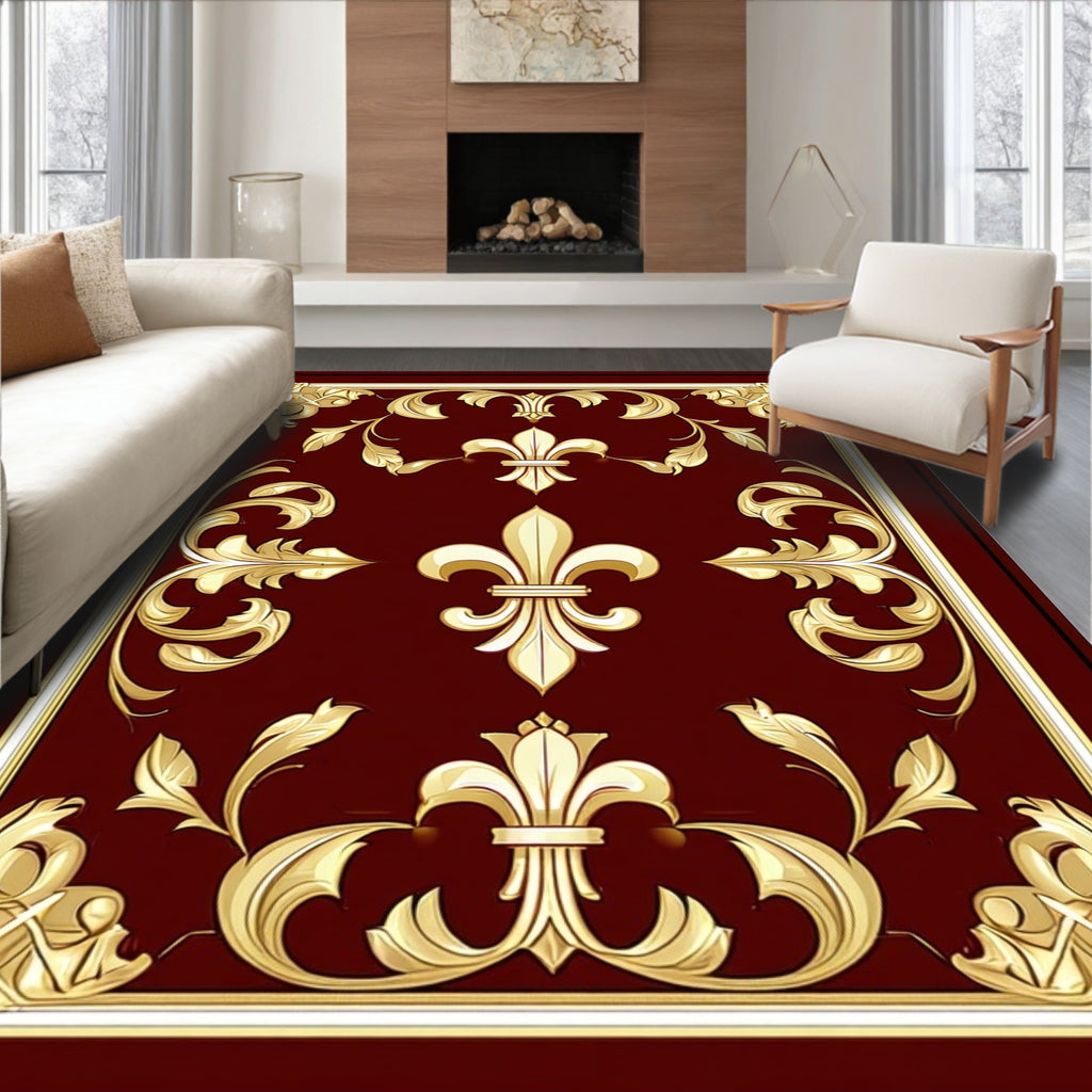 Regal Gold Fleur-de-Lis Pattern Rug