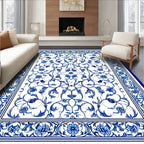 Ornate Blue Floral Scrollwork Pattern Rug