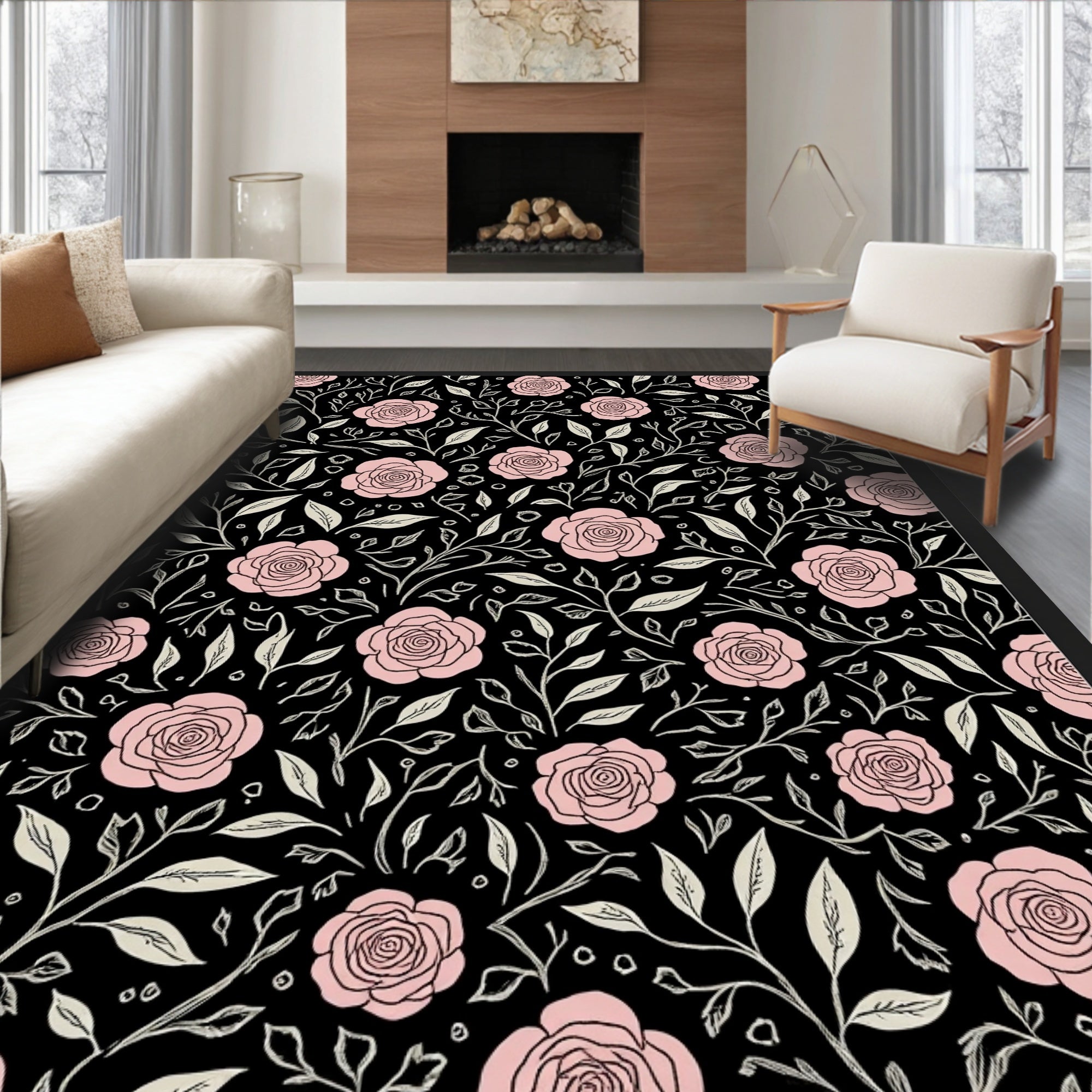 Pink Roses Floral Pattern Design Rug