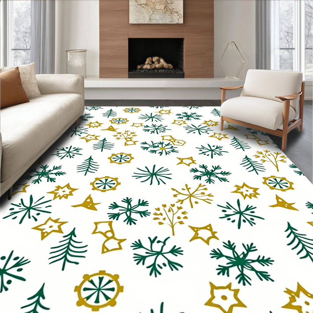 Green Gold Winter Woodland Collage Rug