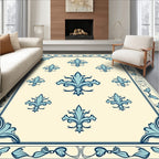 Ornate Blue Fleur-de-lis Pattern Rug