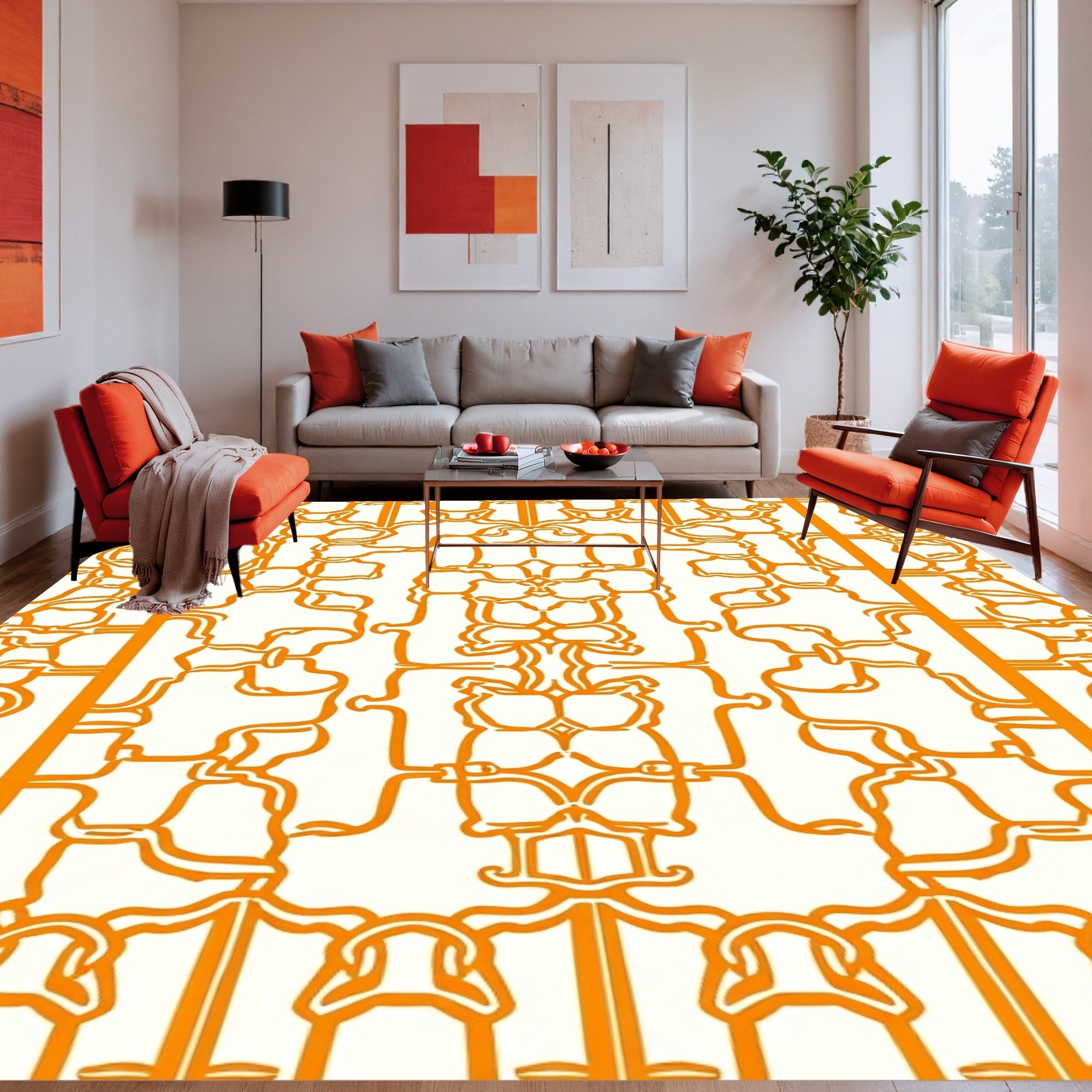 Modern Orange Abstract Organic Pattern Rug