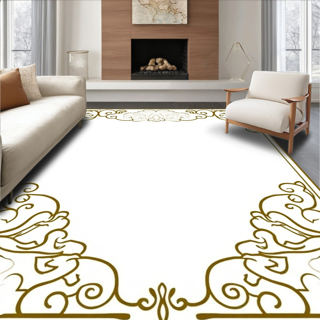 Ornate Swirl and Floral Border Design Rug