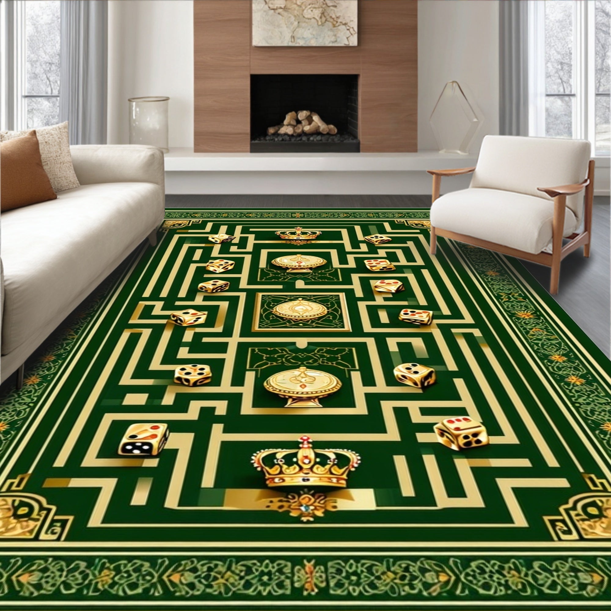 Golden Dice Chessboard Maze Pattern Rug