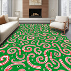 Whimsical Red Swirl Candy Cane Green Rug
