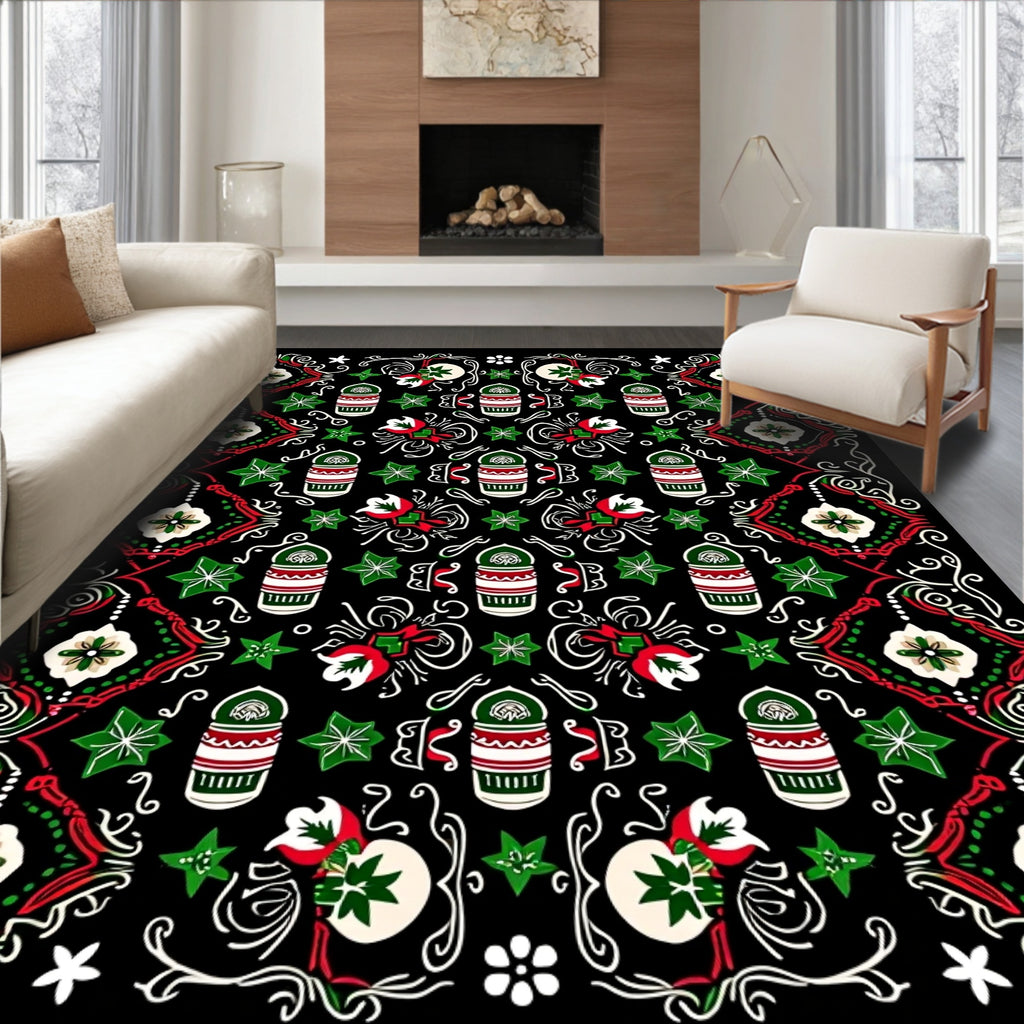 Red Green White Medallion Floral Arrangement Rug