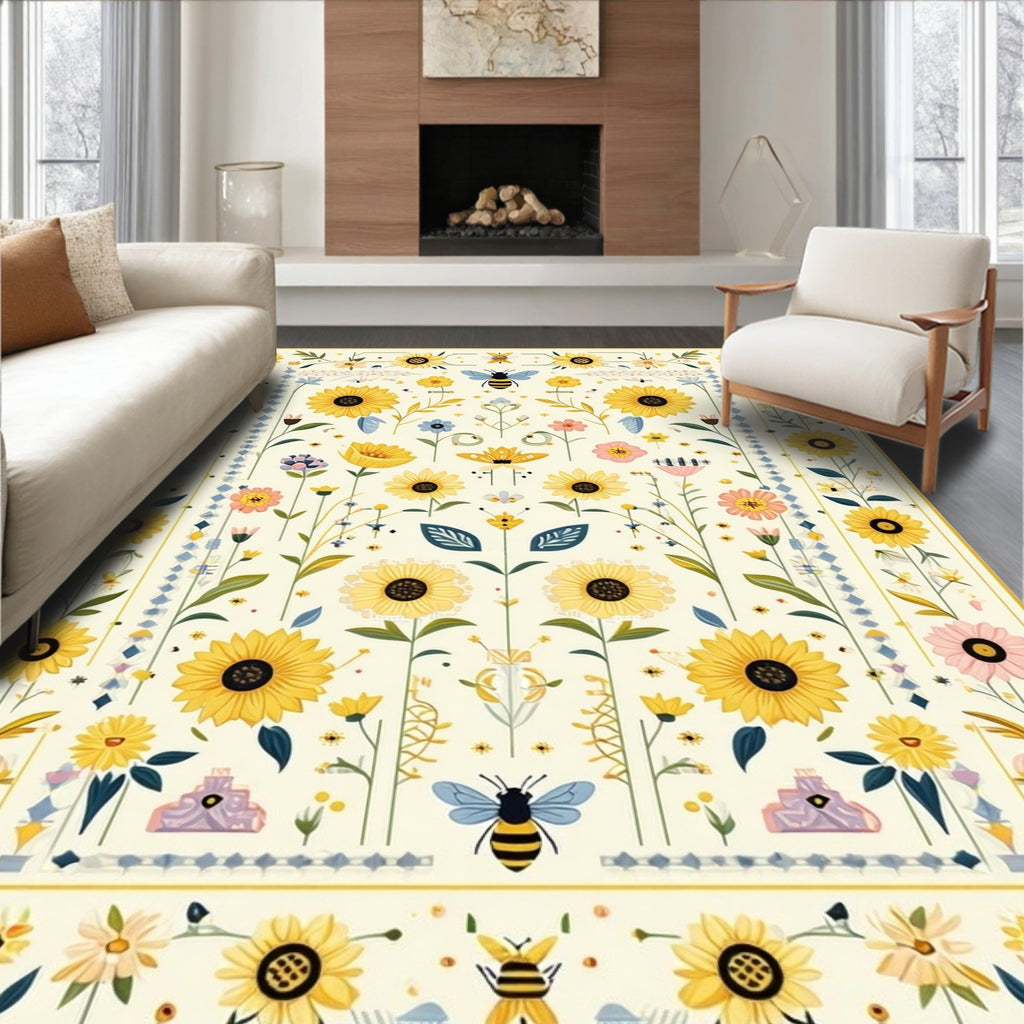 Sunflower Bumblebee Garden Whimsical Rug