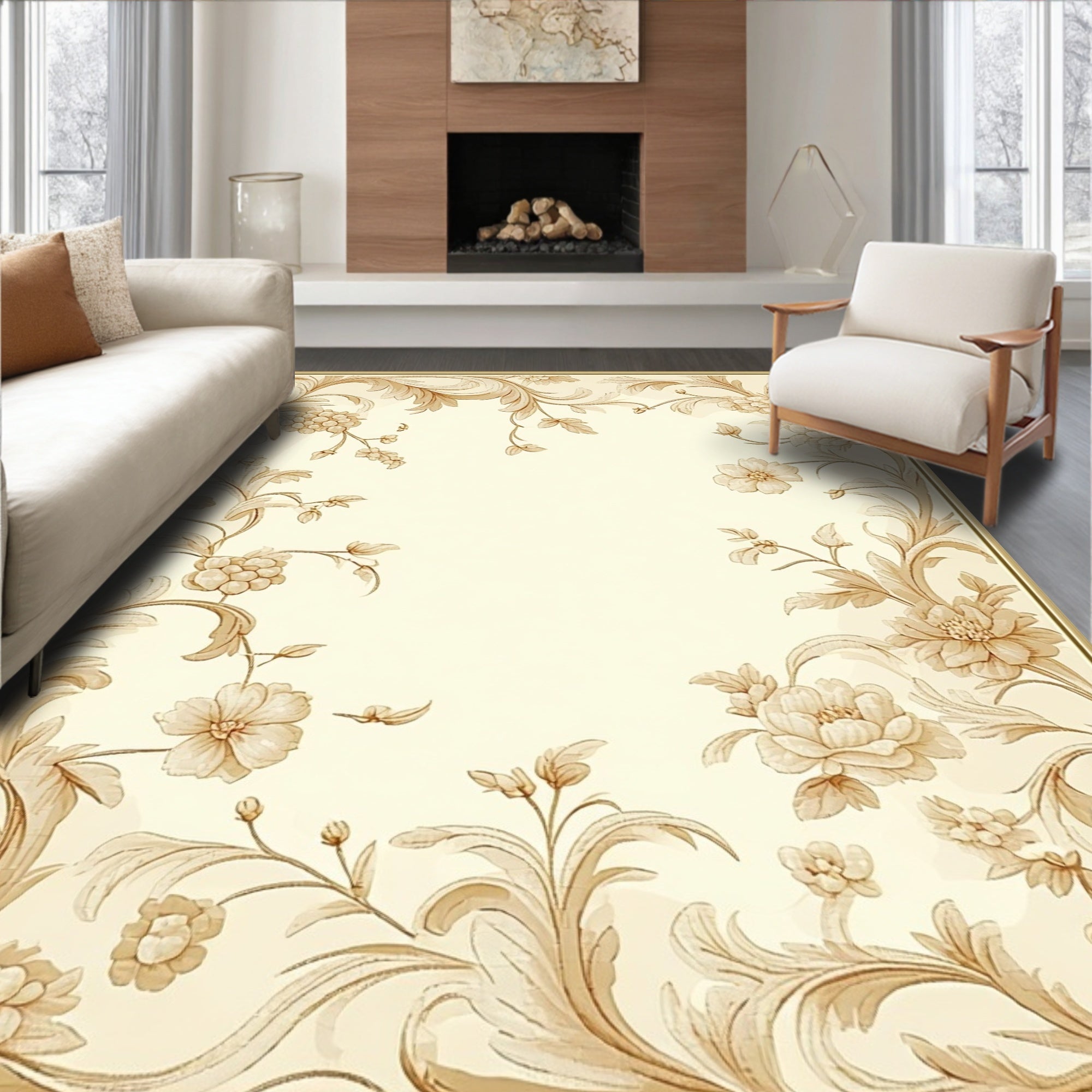 Vintage Floral Scroll Pattern Rug