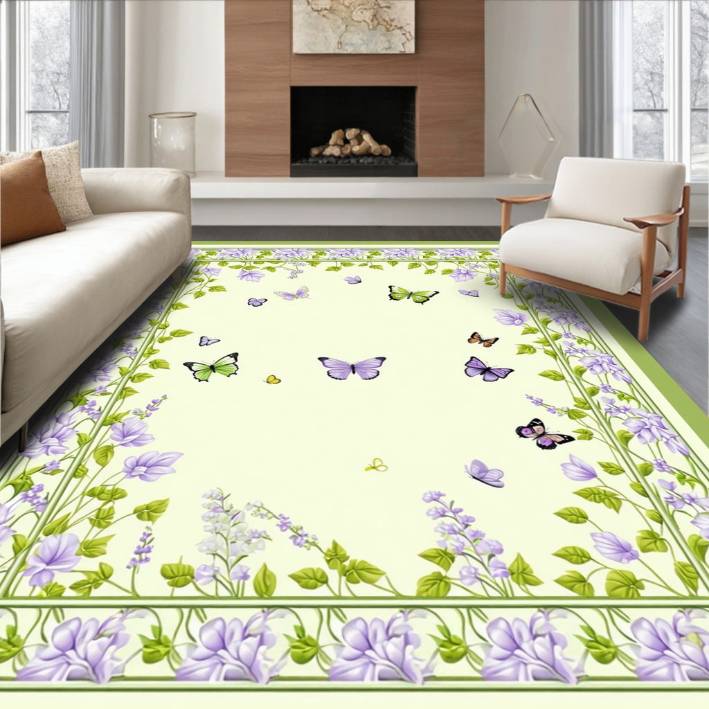 Floral Butterfly Garden Pattern Rug