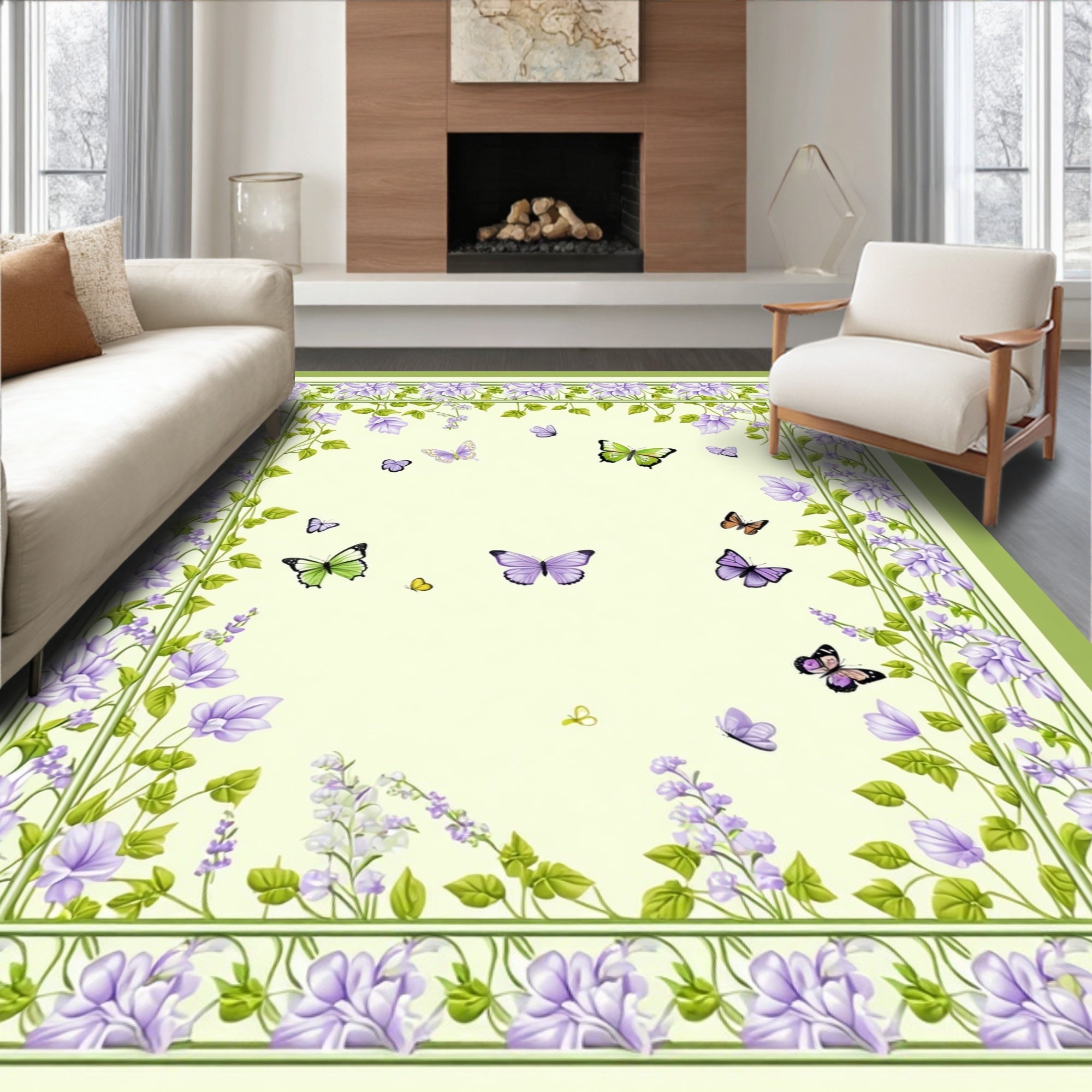 Floral Butterfly Garden Pattern Rug