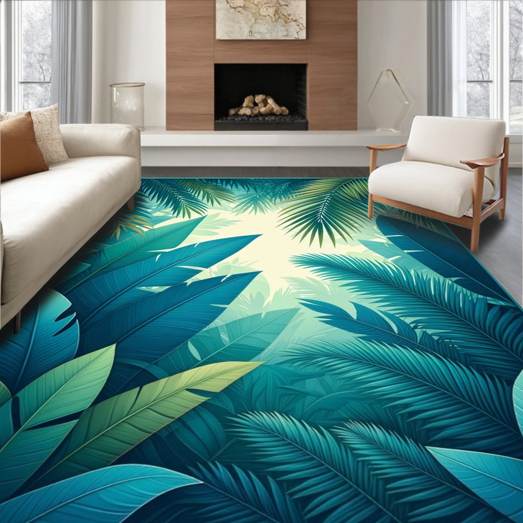 Tropical Leaf Jungle Scene Rug