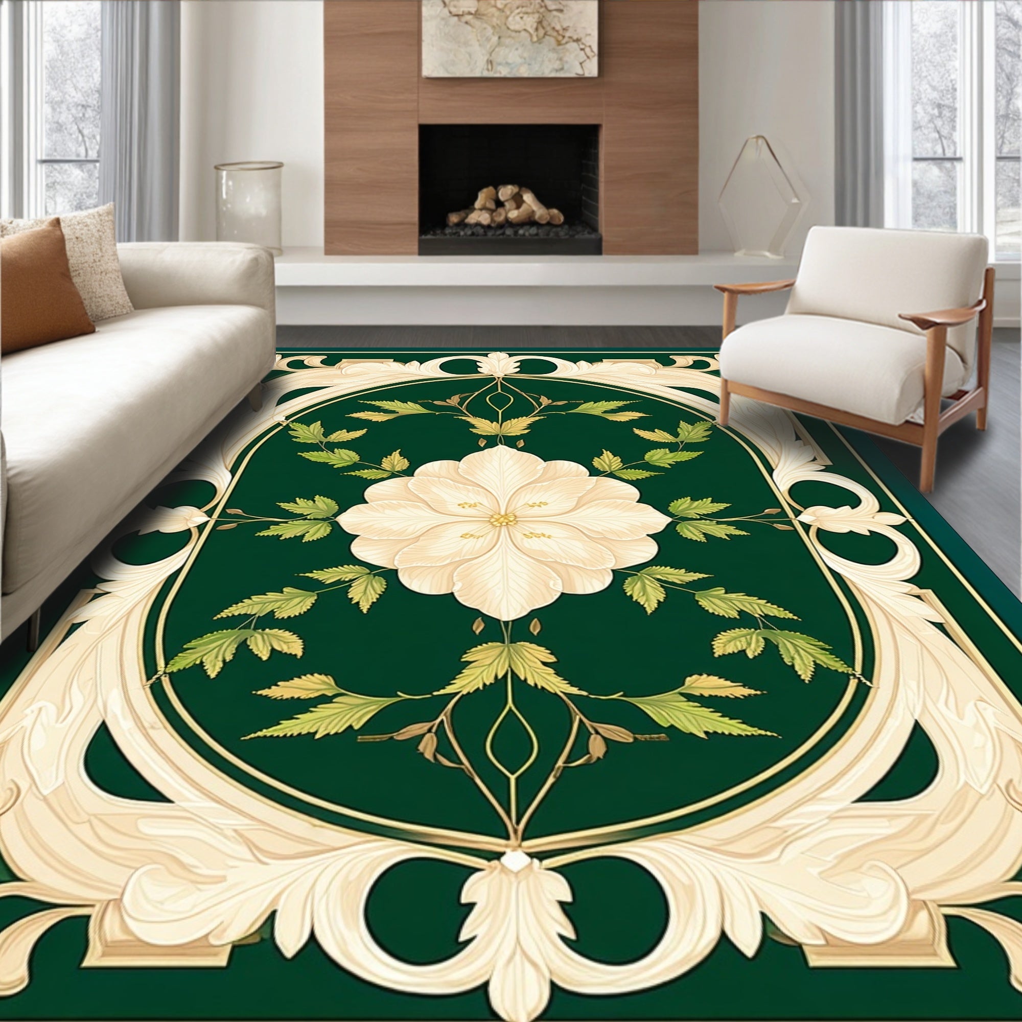 Ornate Floral Art Nouveau Design Rug