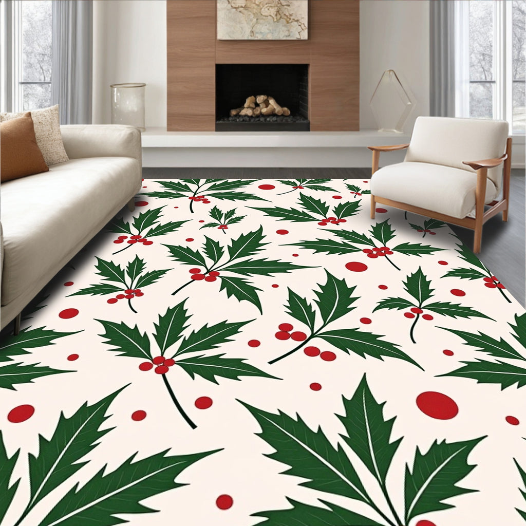 Festive Holly Leaf Berry Cluster Rug